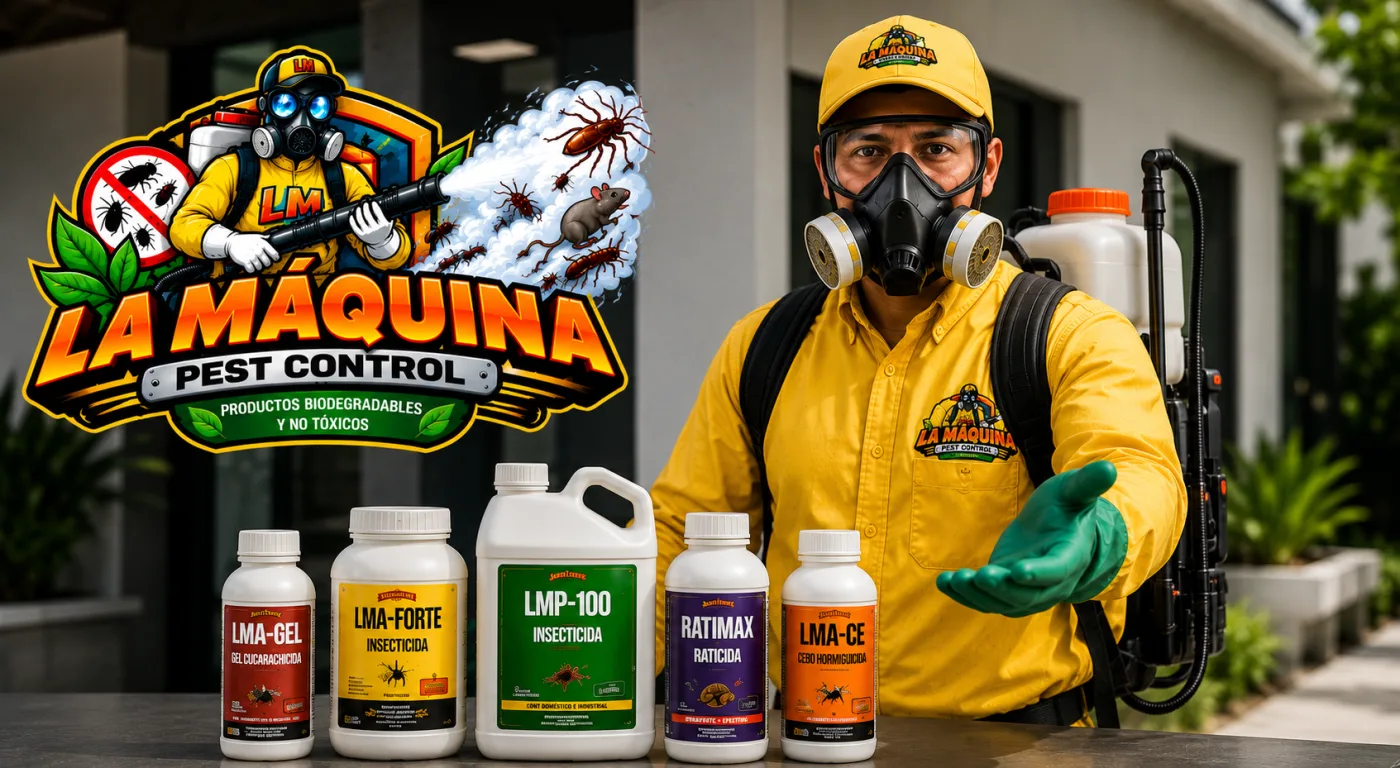 Productos de La Máquina Pest Control presentados por un técnico